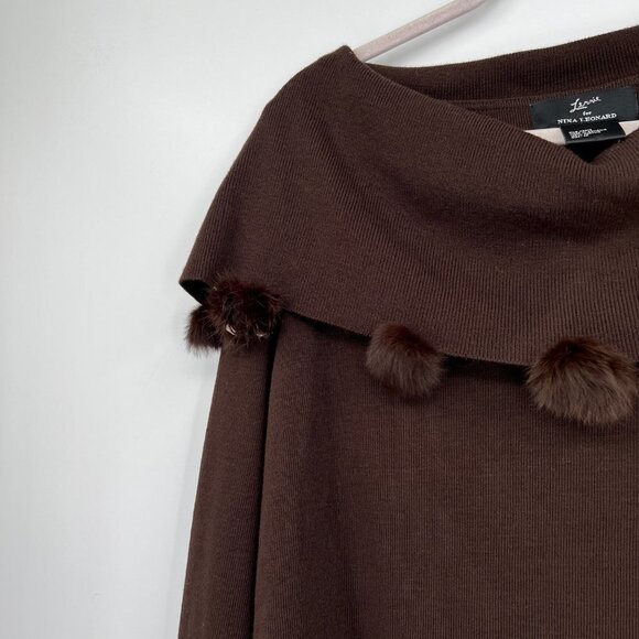 Lemmie for Nina Leonard Brown Knit Pom Pom Off Shoulder Sweater Sz 1X - Picture 4 of 8